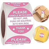 2 Inch Round Pink "Do Not Jam Push or Squeeze into Mailbox" Stickers-Handle with Care Shipping Label
