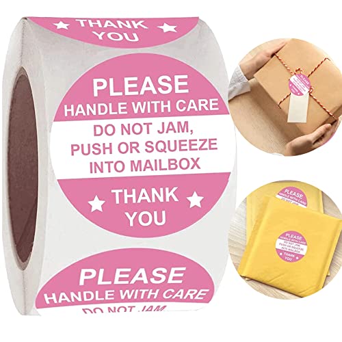 2 Inch Round Pink "Do Not Jam Push Or Squeeze Into Mailbox" Stickers-Handle With Care Shipping Labels 500Pcs Do Not Crush Bend Or Fold Stickers Fragile Warning Shipping Stickers For Mailbox Cartons #TOP13