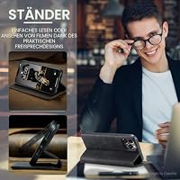 owlhold Handyhülle für iPhone 13 Pro Hülle, Premium Lederhülle Weiches Vintage-Nubukleder Faltbare Ständer Klapphülle Kartenfach Standfunktion stoßfest Schutzhülle für iPhone 13 Pro -Schwarz – Ansicht 4
