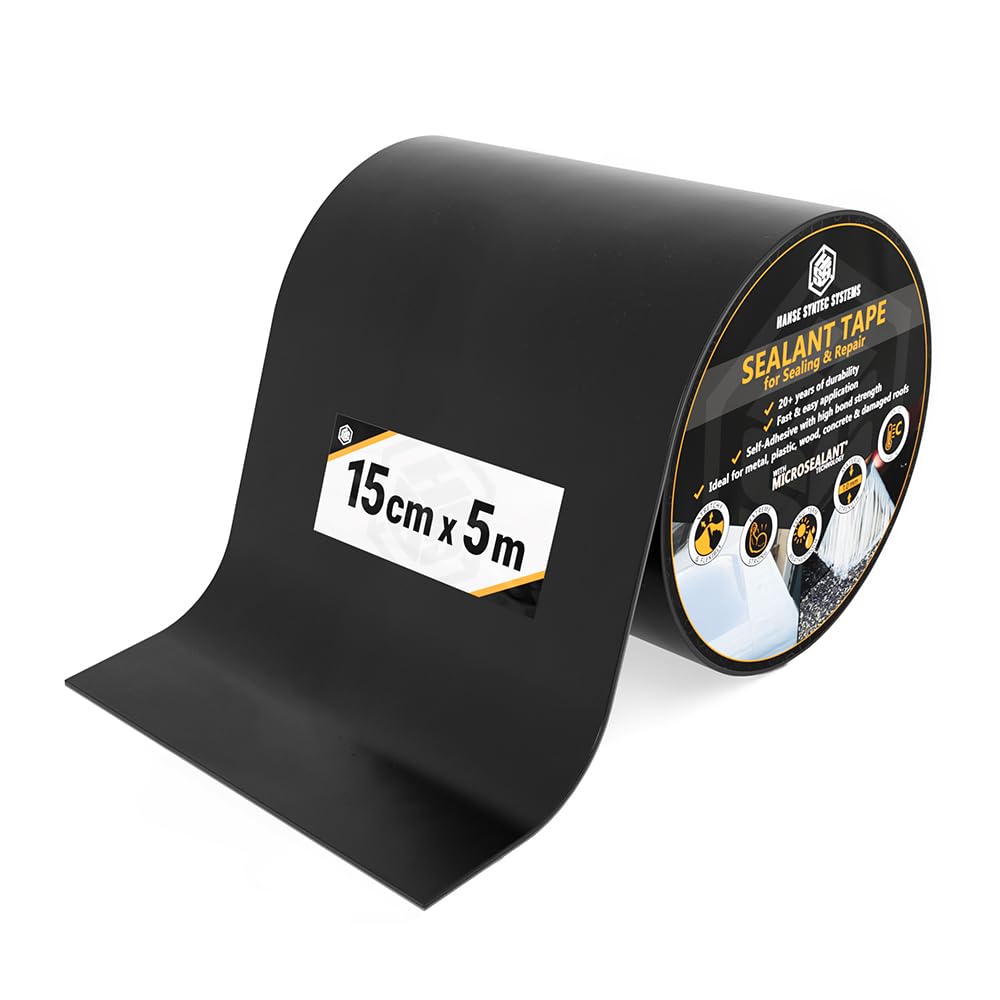 Selbstklebendes Dach-Reparaturband MicroSealant - Wasserfestes Dachdeckerband für Rinnen und Dichtungen - Schwarz - 15cm x 5m