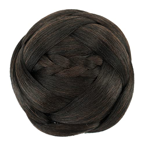 IMISSU Dancer Braided Chignon Hair Cover Donut Hairpieces Scrunchie Hair Bun Wig Updo on Wedding Party (M3 Chocolate Brown) - Image 2