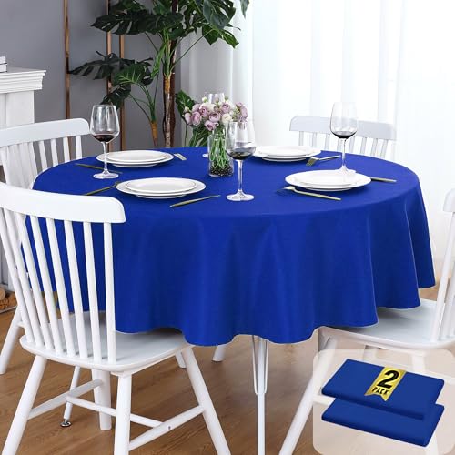 FOLINS&HOME 2 Pack Royal Blue Round Tablecloth - 60 Inch Waterproof 210 GSM Wrinkle Free Polyester Circle Table Cloth, Spillproof Washable Wipeable Table Cover for Party, Wedding, Dining (2 Pcs) by FOLINS&HOME - Used condition - US$17.09