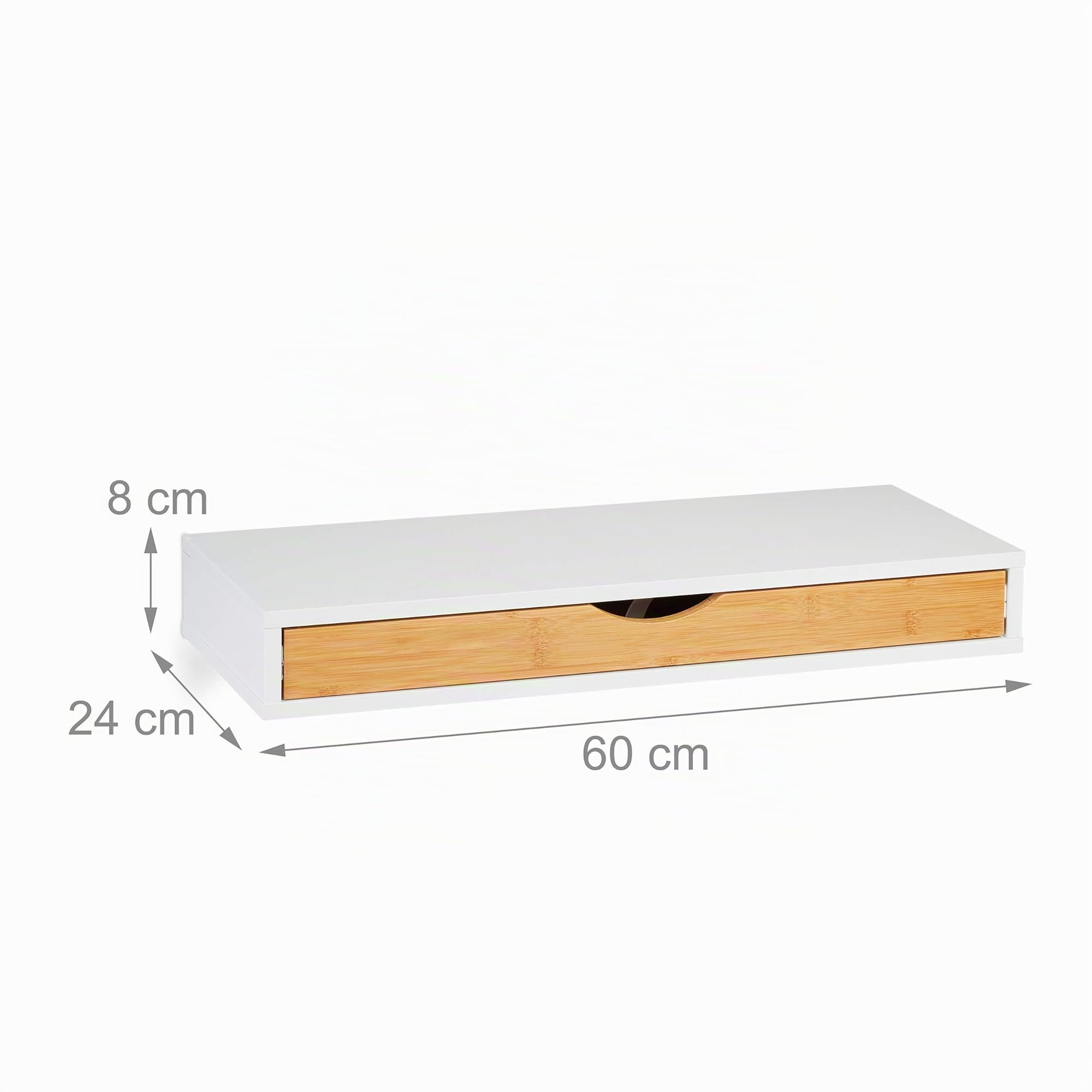 Relaxdays étagère Murale tiroir, HxLxP: 8 x 60 x 24 cm, Console au Mur Style scandinave, Bois MDF, Bambou, Blanc/Nature