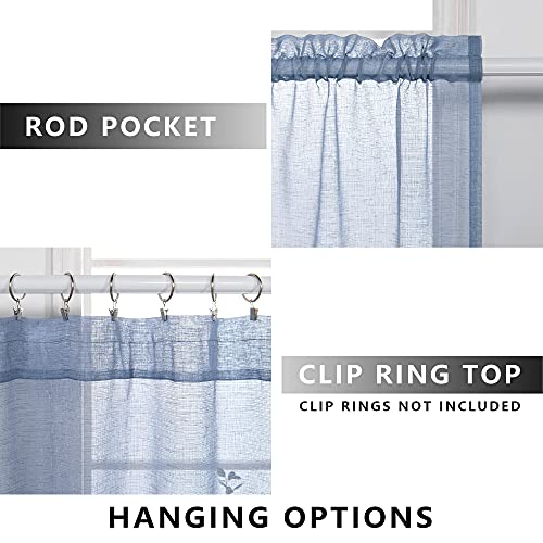 Image of KOUFALL Dusty Blue Short Curtains 24 Inch Length for Small Windows Set of 2 Pieces Sheer Kitchen Curtains 30x24 Long