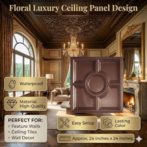 Image of Kayra Decor PVC Ceiling Panel 60x60 cm|Regal Medallion Design|Red Copper|50 Tiles Cover 200 Sq Ft| Modern False Ceiling|Royal & Elegant Finish