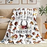 Tinerpoim Horse Blanket Gifts for Girls Women, Just A Girl Who Loves Horses Blankets, Horse Lovers Birthday Gifts Decor Throw Blanket 80" x 60"