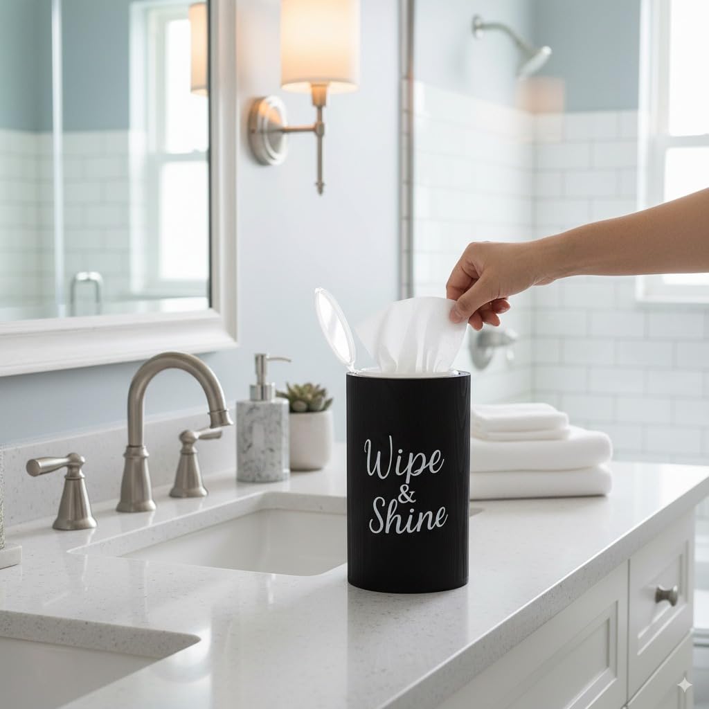 GoFika Wood Disinfecting Wipe Dispenser for Kitchen Farmhouse Countertop Organizer Storage Container Black