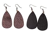 L&N Rainbery Teardrop Leather Earrings Antique Looking Colorful Leather Dangle Earrings 2 Pairs Pack