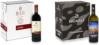 BotteBuona Vino Rosso Merlot, Vino Italiano dal Gusto Raffinato e Profumo Fruttato, 12% Vol & Brumale Vino Bianco Trebbiano Chardonnay Rubicone IGT, Gusto Pieno e Bilanciato e Profumo Intenso