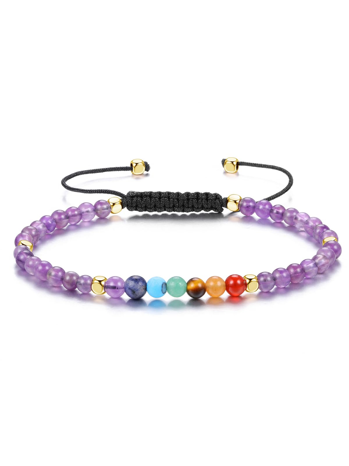 JSDDE 7 Chakra Armband Edelsteine Perlenarmband Geflochten Heilsteine Armband Energietherapie Reiki Heilung Armband Glücksarmband Schmuck für Damen Herren