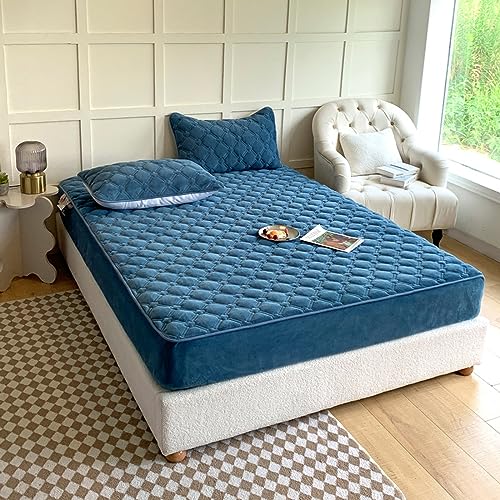 LweiPsqLin Quilted Milk Velvet Fitted Sheet,Soft Velvet Fleece Mattress Protector,15