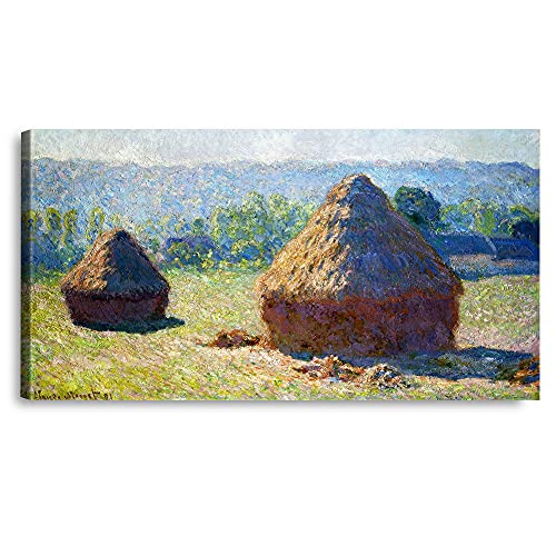 A&T ARTWORK Haystacks end of Summer by Claude Monet The World Classic Art Reproductions, Giclee Canvas Prints Wall Art for Home Decor, 30x16 inches