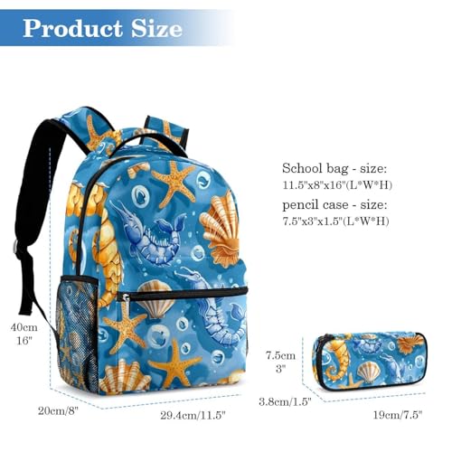 Sac à dos imprimé océan grand format avec trousse assortie style mer bleu