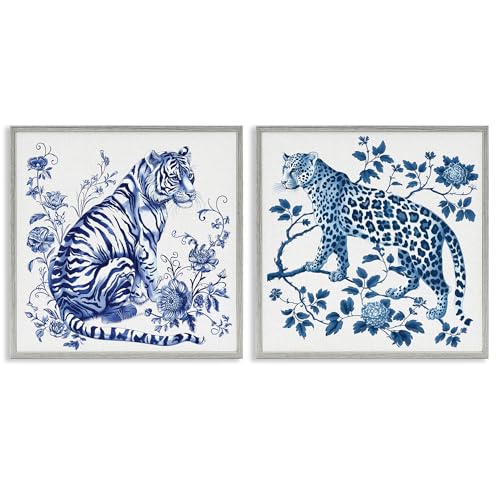 Giclées encadrées grands chats Stupell Industries duo blanc de 61x61 cm pour décoration murale