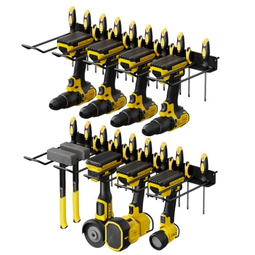 Drill Holder Wall Mount, 2 Pack, 8 Slots and 32 Screwdriver Holes, 50 lb Max Per Hook
