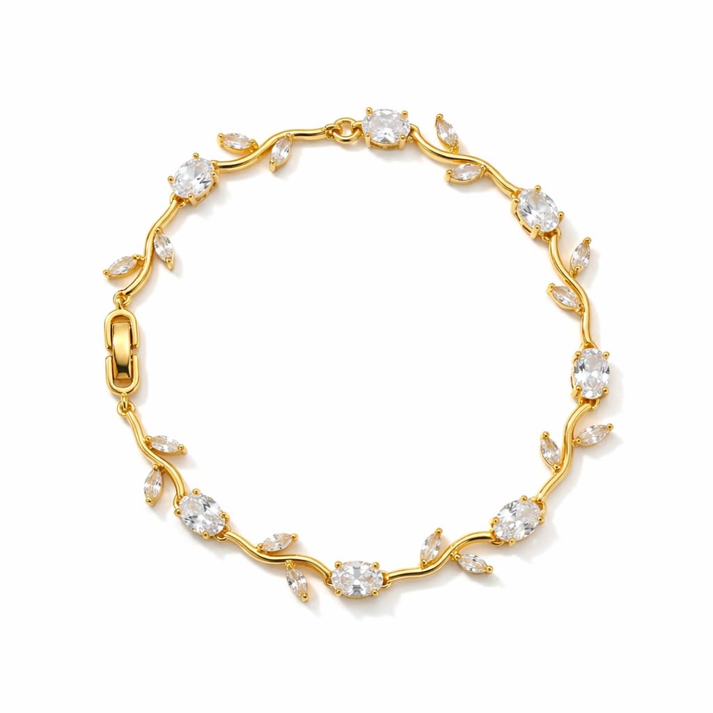 18K Gold Plated Stylish Chain Bracelet for Women & Girls | Trendy Unique Diamond Tennis Charm Link Tulip Everyday Instagra... - Review, Price and Buying Guide