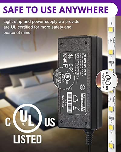 Hitlights White Led Strip Lights Kit With Remote & 12V Power Supply, 16.4Ft High Density Dimmable Tape Light 4000K, 600 Leds, 300Lm/Ft, Ul Listed, Flexible Rope Lights For Bedroom, Kitchen, Cabinet #TOP3