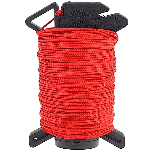 Atwood Rope Ready Rope™ Micro Cord Dispenser 125ft 100lb Test, Camping Gear Survival Tool, Built in Storage, Cutting Blade, Cord Grip, Gear Loop, Made in USA (Red)