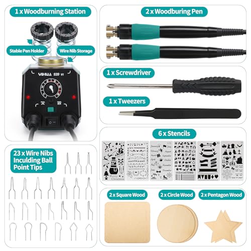 image for YIHUA 939-VI Dual Wood Burning Pen Wood Burning Kit with 23 Wire Nib i