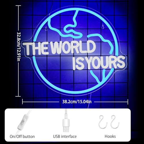 Image of The World Is Yours Neon Sign Bedroom Led Wall Decor Kids Game Club for Man Cave Hanging Neon Lights for Office Graduation Party Birthday Gifts