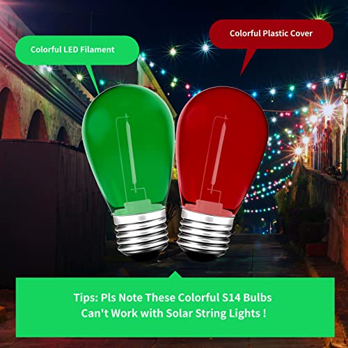 S14 Colored Led String Light Bulbs, 24Pack 1Watt Plastic Shatterproof Waterproof Outdoor Indoor Replacement Light Bulbs For Home Decor, E26 Medium Screw Base, Red And Green Christmas Light Bulbs #TOP3