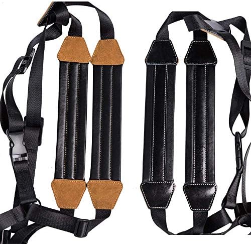 Rayzm Saxophone Strap, Universal Double Shoulder Leather Strap for Sax, Adjustable Padded Harness Strap for Alto Tenor Soprano Baritone Saxophone (Large Size)