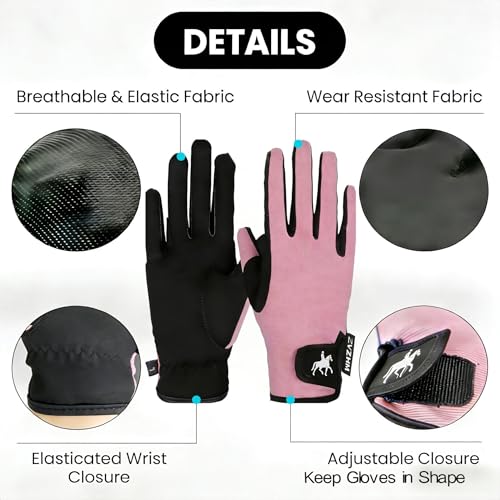 ZVZHM Horse Riding Gloves Equestrian for Women, Mesh Breathable Horseback Riding Gloves with Ultimate Grip, Lightweight Comfort Fit Ideal for All Season Training