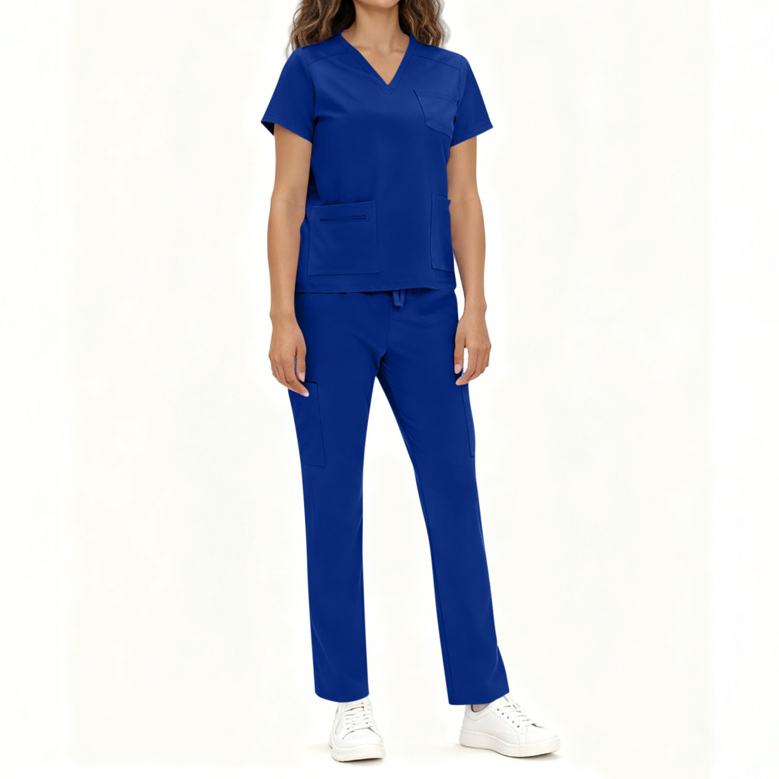 Divisa Sanitaria Donna Infermiere Set Casacca Pantalone Uniformi Ospedaliere Cordoncino Camice Medico