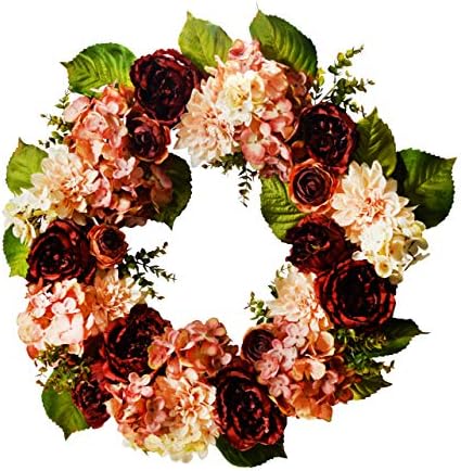 28" Peony/Dahlia/Hydrangea Flower Wreath, Wreath for Front Door, Beautiful Handcrafted Wreath for Home Decor, Weddings Burgundy