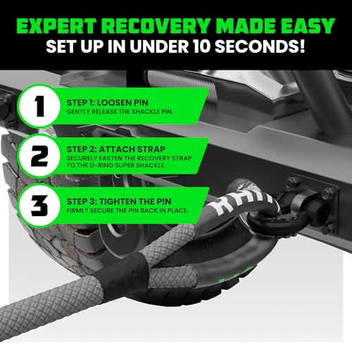 Image of Rhino USA D Ring Shackles (2-Pack) - 41,850lb Break Strength - Heavy Duty 3 /4 inch Clevis Shackle with 7 /8 Pin for Towing & Off-Road Use - Pairs with Tow Strap for Vehicle Recovery (Matte Black)