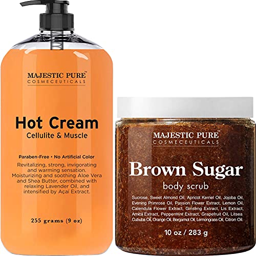 Majestic Pure Cellulite Hot Cream (9 Oz) And Brown Sugar Scrub (10 Oz) Bundle #TOP28