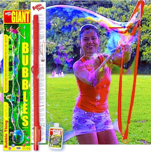 BUBBLETHING Giant Bubbles Wand | Our Original Big Bubbles Wand Improved | Bubbles 30-Feet Long and More | Includes Bubbles Mix to Make 3.0 Gallons Bubble Solution | Easy Safe Outdoor Family Fun