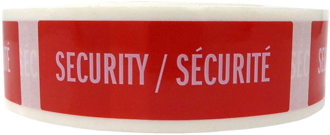 ETICHETTE E-Commerce. Precto di garanzia. Rotolo VOID testo "SECURITY", dimensioni: 90 x 30 mm, rosso inglese/francese 750 unità