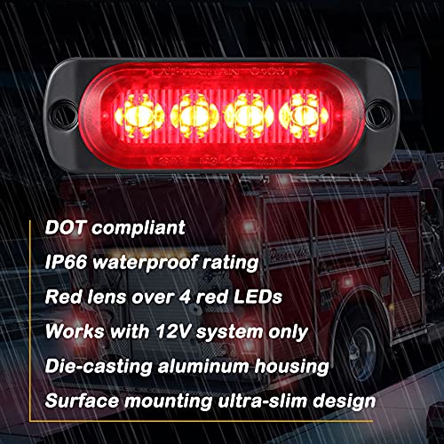 image for AT-HAIHAN Pack of 4 Aluminum Housing Red LED Trailer Clearance Marker 