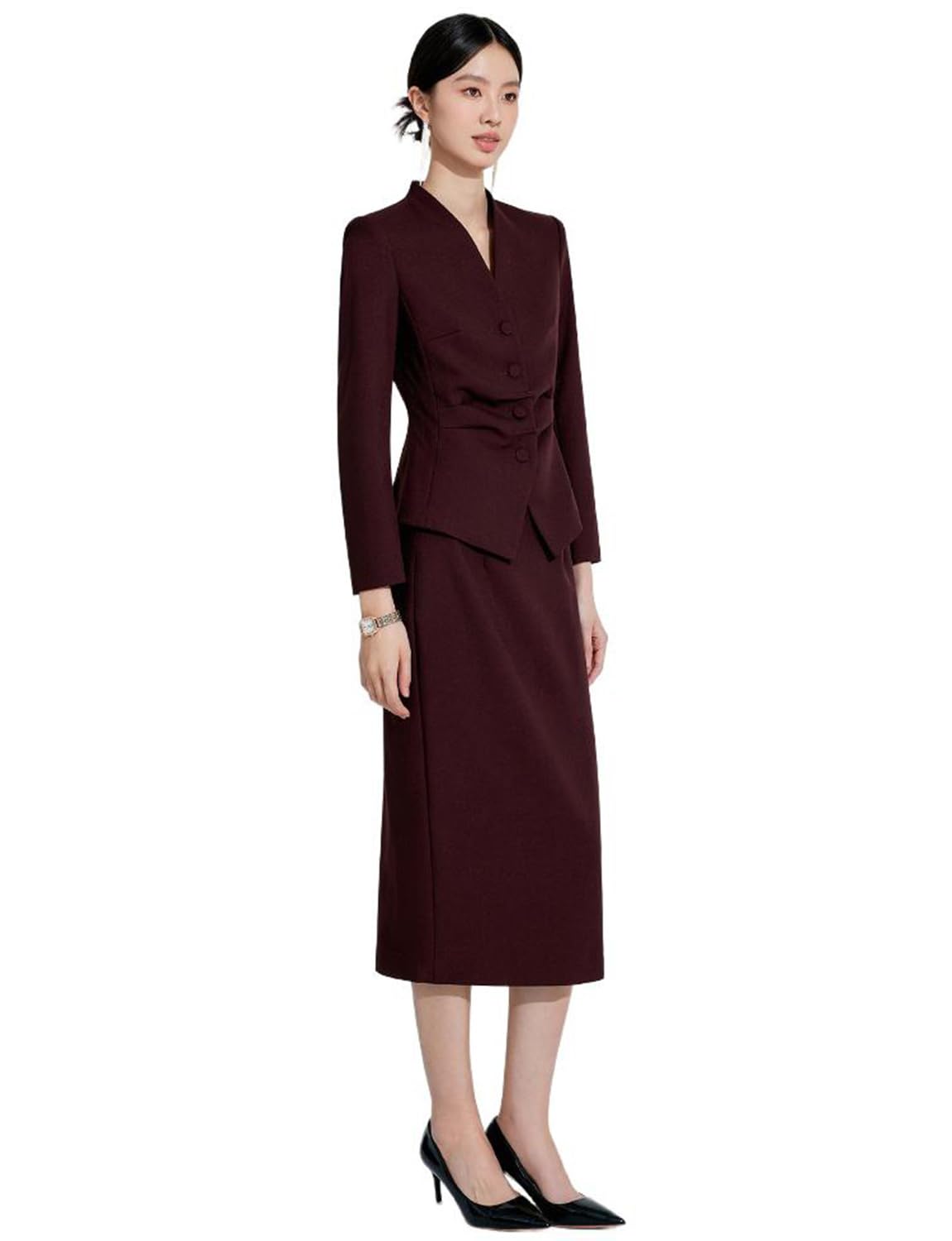 Womens Two Pieces Suit Dress Business Casual Jacket Skirt Collarless Tuxedos for Party