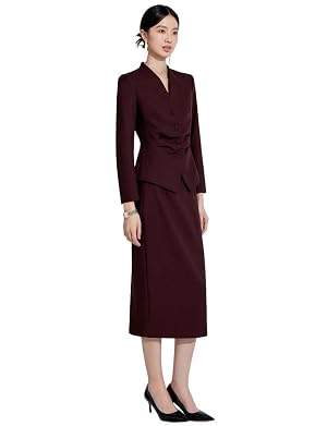 Womens Two Pieces Suit Dress Business Casual Jacket Skirt Collarless Tuxedos for Party