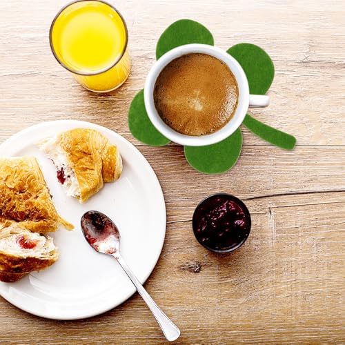 NUOBESTY 12 adet yonca yaprağı tasarımlı kumaş altlık 12 x 10 cm yeşil uzun ömürlü yonca bardak altlığı ev ve St Patrick's Day masa dekorasyonu için - Görsel 5