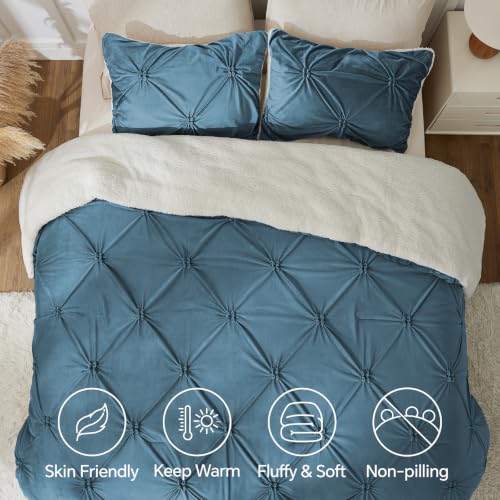 Image of BEDELITE Fluffy Sherpa Queen Comforter Set,Pintuck-Blue Fog