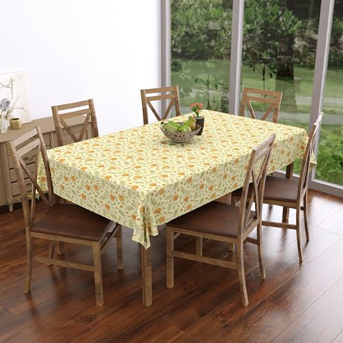 Image of BLOCKS OF INDIA Hand Block /Batik Print Rectangular Table Cloth for 6 Seater Dining Table 100% Pure Cotton 60 Inch x 90 Inch Green GAD Floral