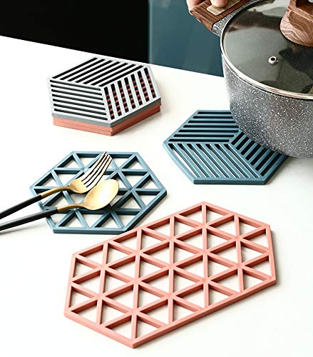 Naidev 4PCS Silicone Trivet Mats Hot Pads Heat Resistant Bowl Mats Dish Mats Drink Coasters Non-Slip Pot Holders for Home Kitchen Dining Table Decoration (1 Large 3 Small Mix) 1