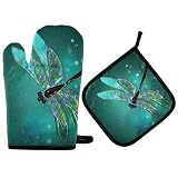 Pot Holders Oven Mitts Sets - Dragonfly Hot Gloves Hot Pads Non-Slip Potholders for Kitchen Cooking