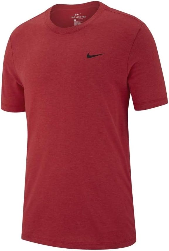 Nike Men's Dry Tee Drifit Cotton Crew Solid, Light University Red Heather/Black, XX-Large