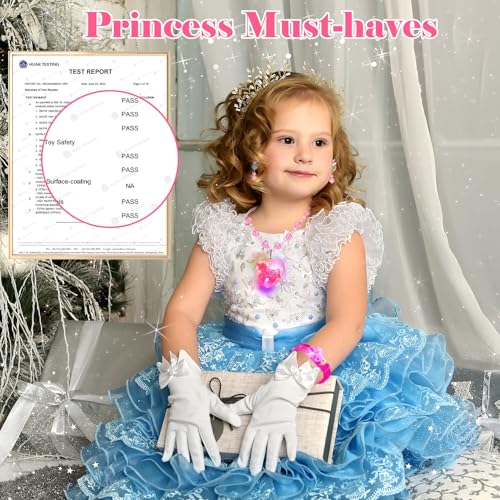 Jewelry Toys for Girls, Unicorn Necklace Bracelet, Clip On Earrings Adjustable Rings for Princess Dress Up Pretend Play, Kids Play Jewelry Glow Costume Accessories Little Girl Christmas Birthday Gifts