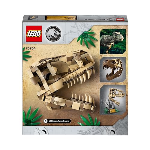LEGO Jurassic World Les Fossiles de Dinosaures Le Crâne du T. Rex, Jouet de Dinosaure à Construire, Déco pour la Chambre d'enfant, Squelette avec Empreinte, Cadeau pour Garçons et Filles 76964