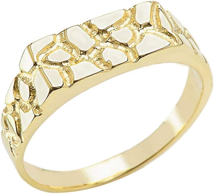 14K Rose, White, or Yellow Gold Nugget Style Flat Signet Band or Pinky Ring - Choice of Gold Color