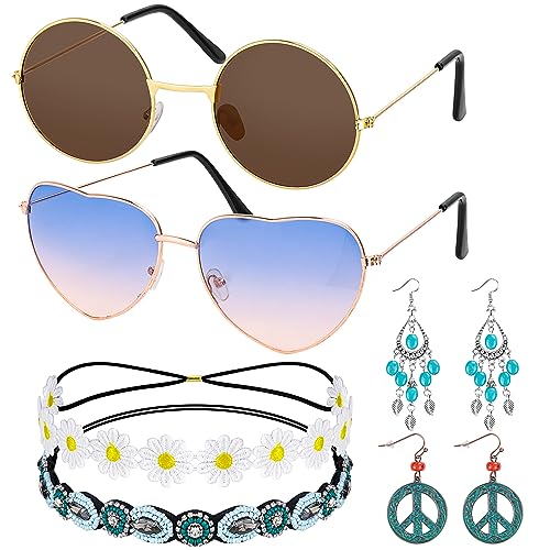 CULEB Hippie Kostüm Set 4-tlg. - 60er Jahre Accessoires Mit Peace Zeichen