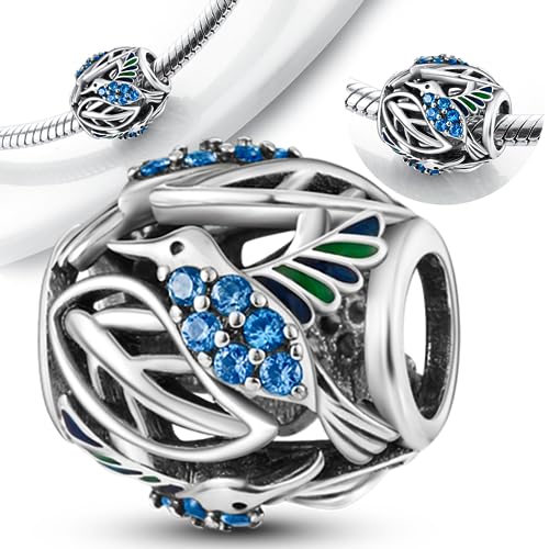 Hummingbird Round Charm For Bracelet, Sterling Silver, Animal Charm3