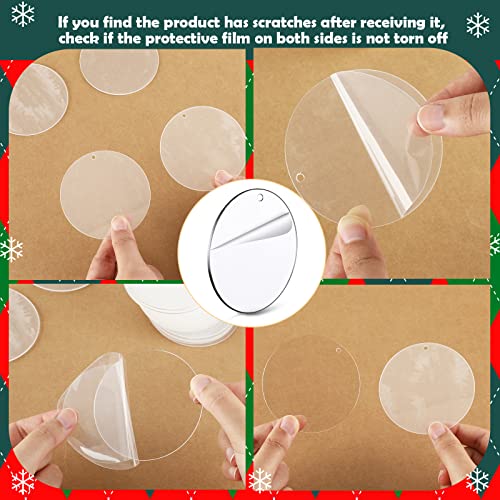 50 Pieces 3 Inch Acrylic Christmas Keychain Blanks Transparent Circle Clear Acrylic Christmas Ornament Blanks Christmas Ornaments（Circle With Hole, 120 Pieces） #TOP2