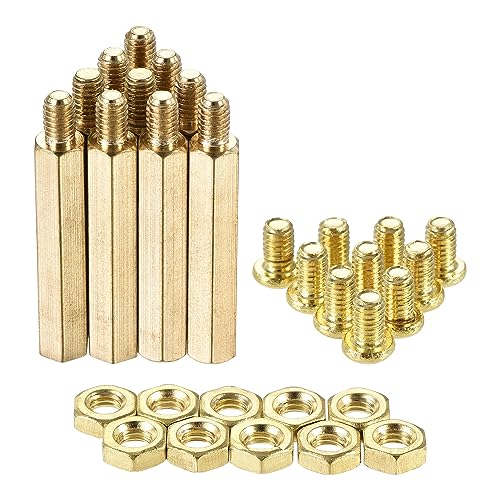 uxcell M4 Hex Brass Standoff Spacer 30mm+6mm Male-Female Threaded Pillar Screw Nut Kit for PCB Motherboard Computer Circuit Board, 10 Sets
