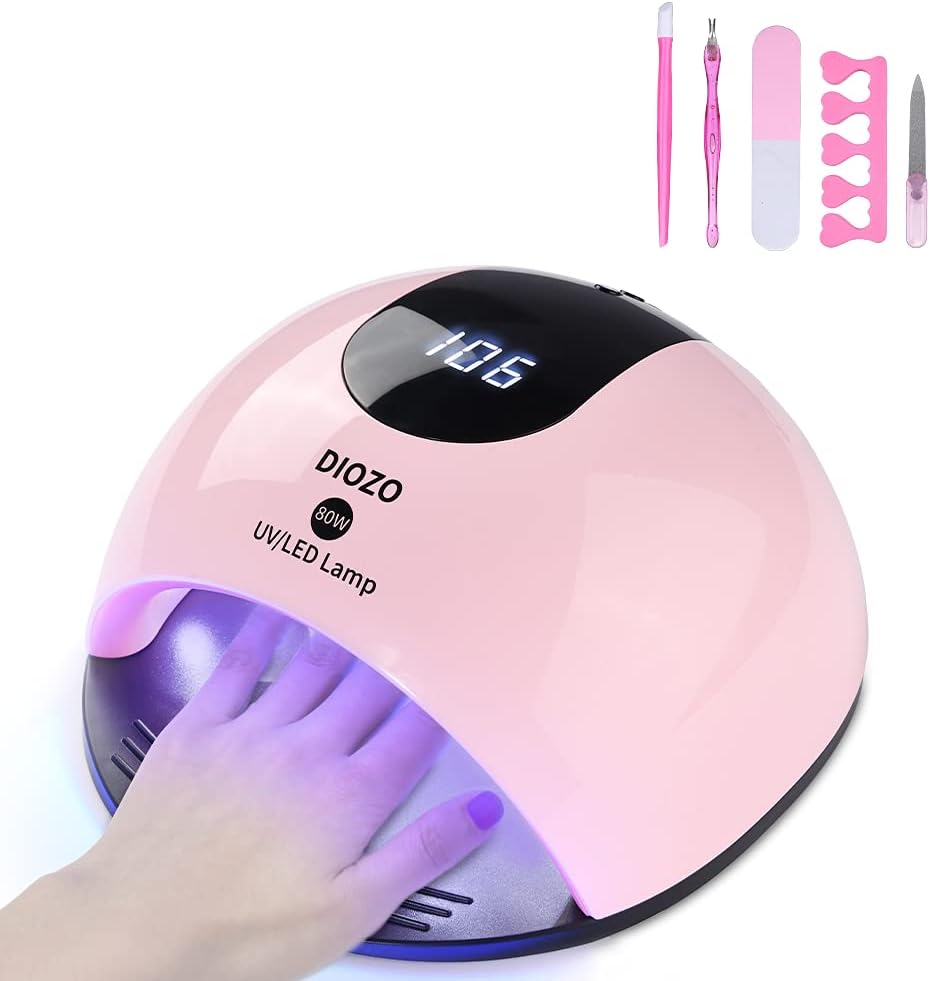 80W UV Nail Lamp, DIOZO High Power Nail Dryer, UV/LED Curing Lamp for Gels, with 4 Timer Setting, Timer Memory and Over- Temperature Protection for Fingernails and Toenails, Home and Salon